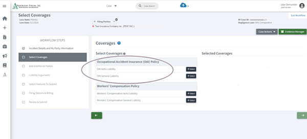 Screenshot of Coverages window with OAI selections circled